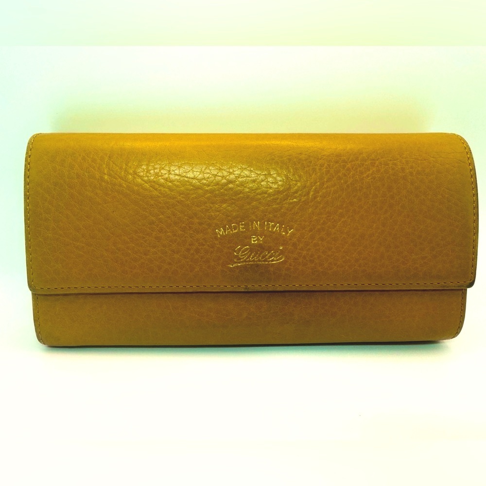 Gucci Continental Wallet Flora Goldenrod Leather W Rare Floral Canvas Lining